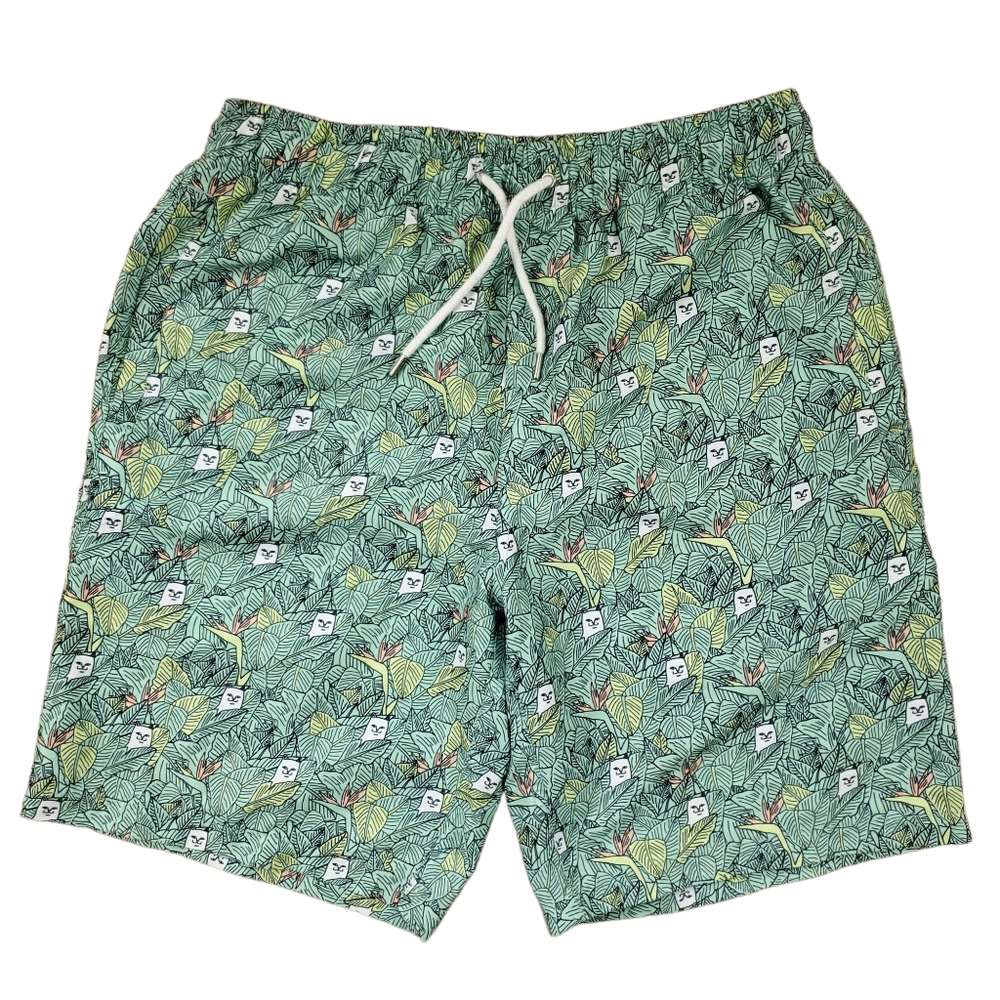 RIPNDIP Lord Nermal Cat Shorts Mens Large Unlined Swim Trunks Leaf Print Floral